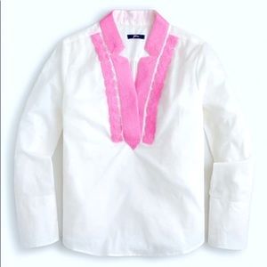 NWT J Crew White Pink Soutache Trim Tunic in Cotton Voile Women XXS Blouse Top